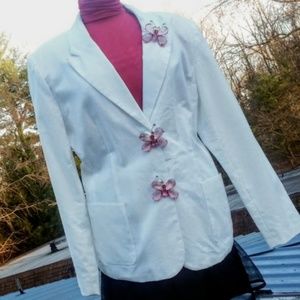 Chadwick's white linen/cotton 2 button blazer sz 16 COLONEL SANDERS COSTUME